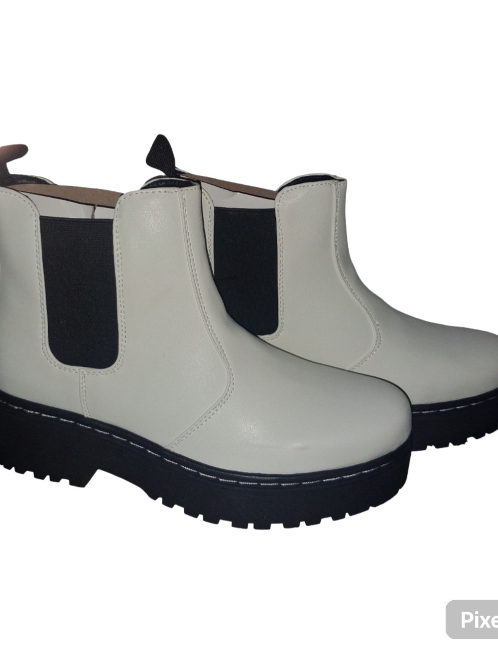 Minimalist Cream Chelsea Booties with Black Elastic Panels